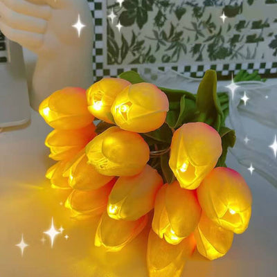 LED-Tischlampe mit Tulpenblumendekoration im Tiffany-Stil 