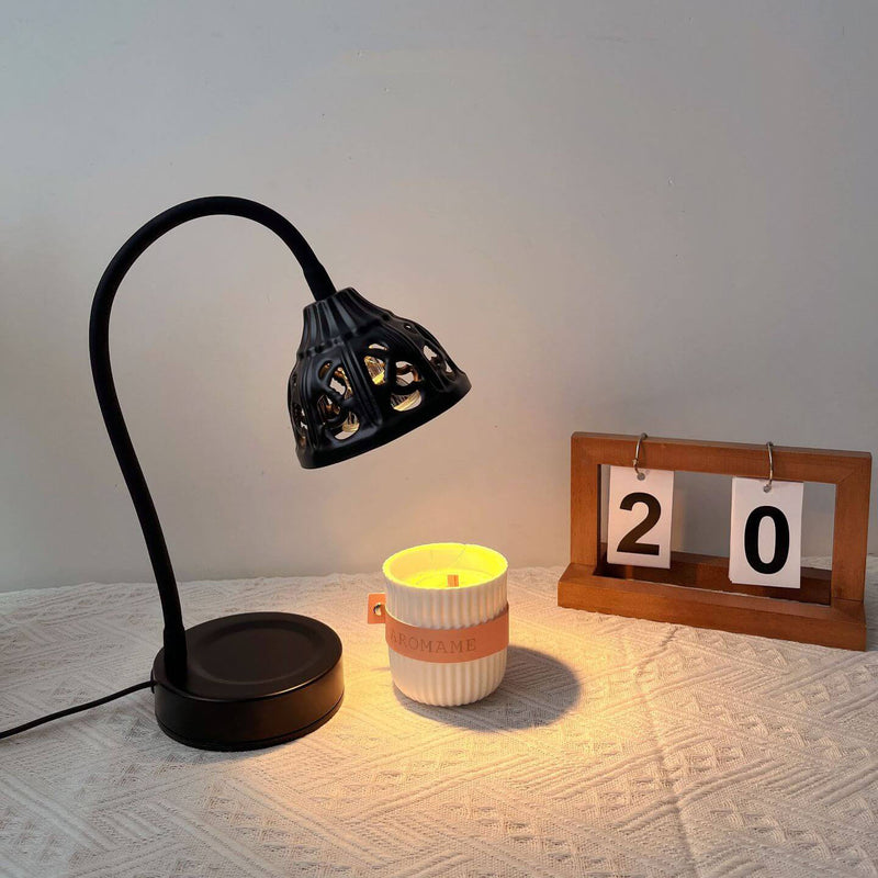 Lámpara de mesa de cera derretida de 1 luz de metal con diseño redondo hueco estilo europeo 