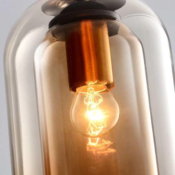 Contemporary Scandinavian Cylinder Iron Glass 1/3 Light Island Light Chandelier For Dining Room