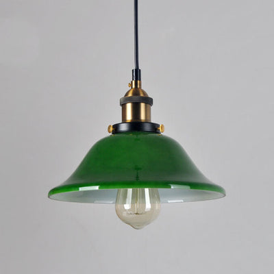 Vintage Green Glass Dome 1-Light Pendant Light