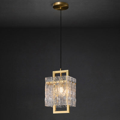 Modern Luxury Glass Brass Square 1-Light Pendant Light