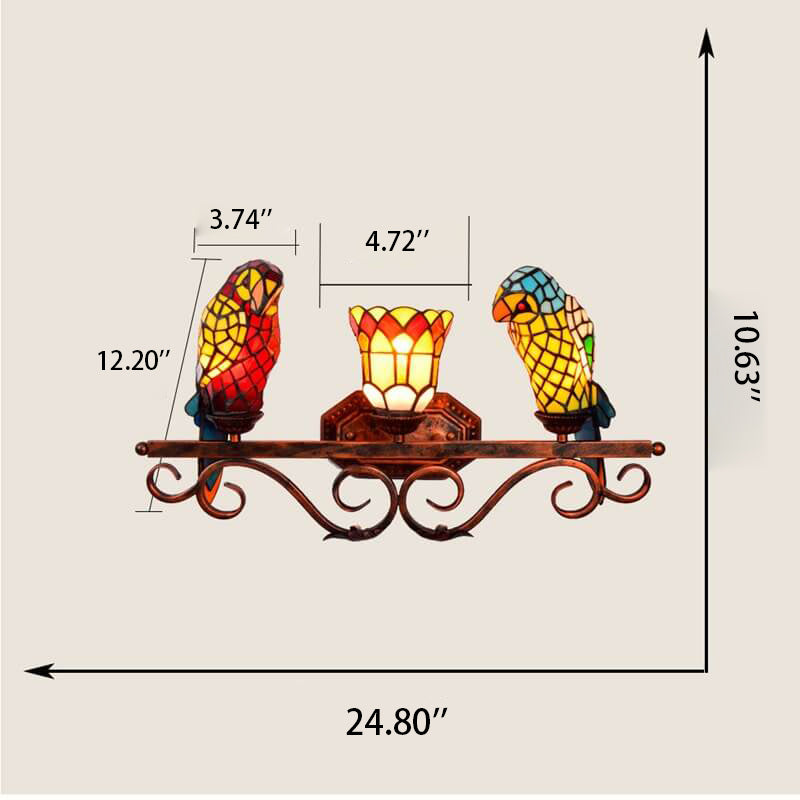 Traditional Tiffany European Retro Parrot Decorative 3-Light Wall Sconce Lamp
