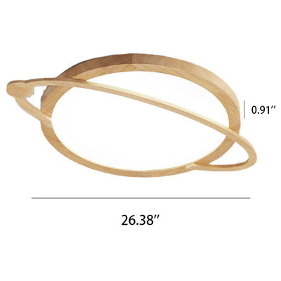 Modern Wooden Acrylic Shade Planet Design LED Flush Mount Light