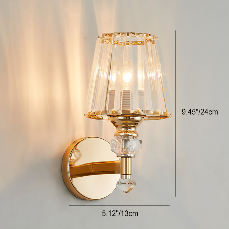 Moderne minimalistische runde trapezförmige Hardware Kristall 1-Licht Wandleuchte Lampe für Schlafzimmer 
