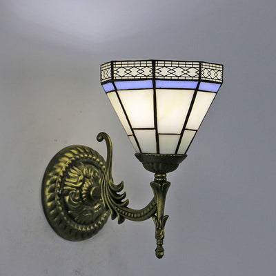 European Tiffany Square Stained Glass 1-Light Wall Sconce Lamp