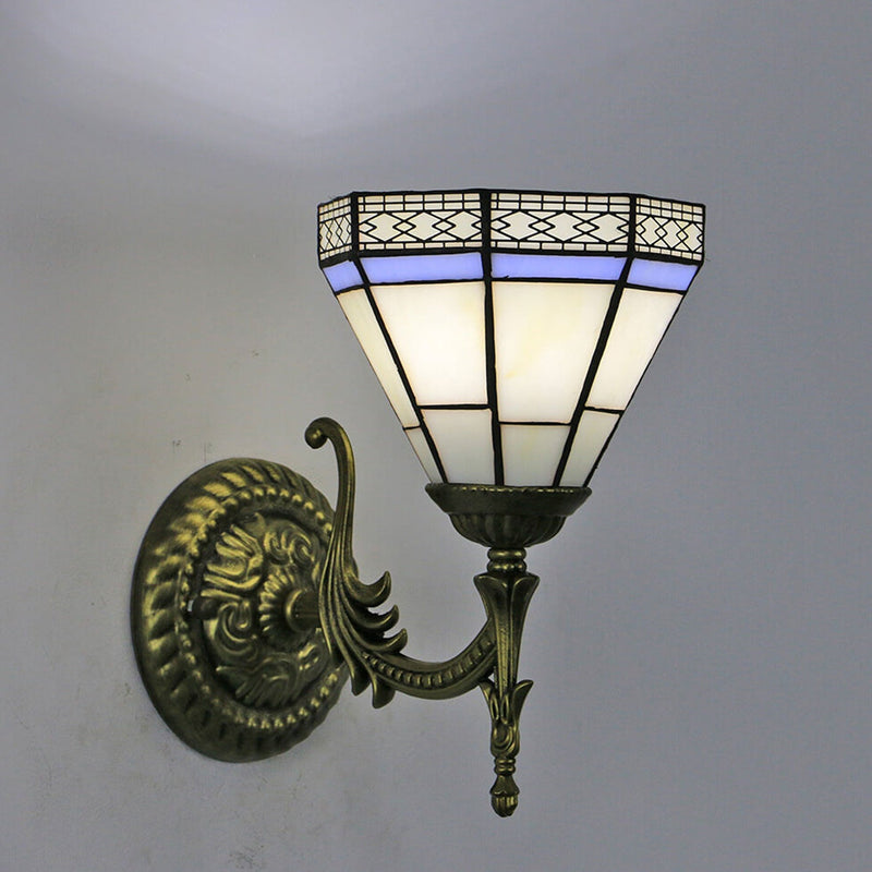 European Tiffany Square Stained Glass 1-Light Wall Sconce Lamp