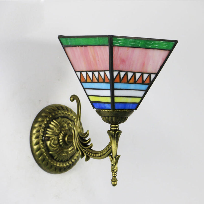 European Tiffany Square Stained Glass 1-Light Wall Sconce Lamp