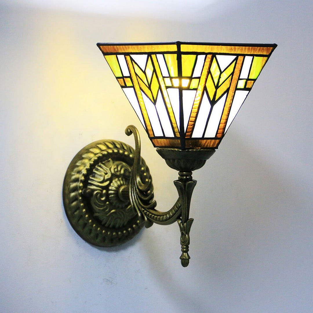 Lámpara de aplique de pared de 1 luz de vidrio teñido cuadrado Tiffany europeo 