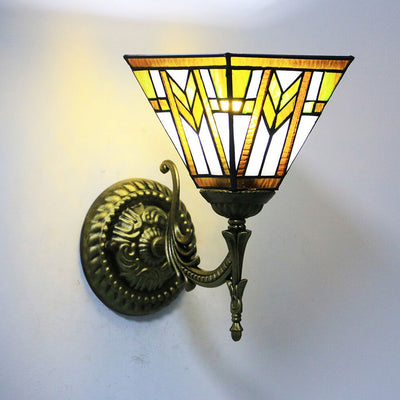 European Tiffany Square Stained Glass 1-Light Wall Sconce Lamp