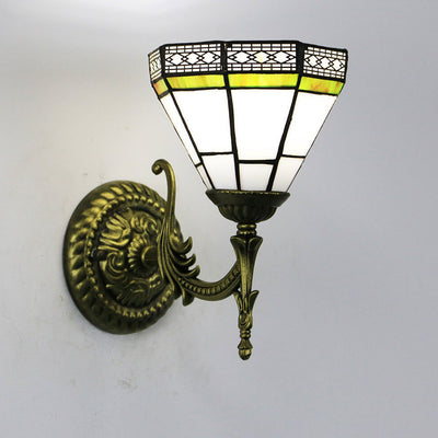European Tiffany Square Stained Glass 1-Light Wall Sconce Lamp