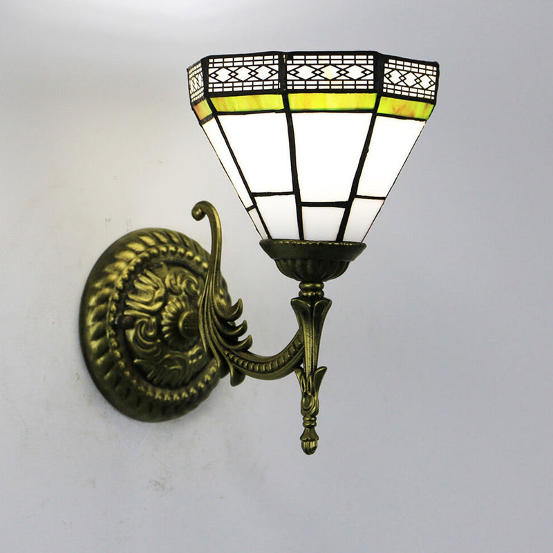 European Tiffany Square Stained Glass 1-Light Wall Sconce Lamp