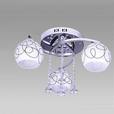 Moderne kreative Glaskuppel-Deckenleuchte mit 3 Leuchten, halbbündige Montage 