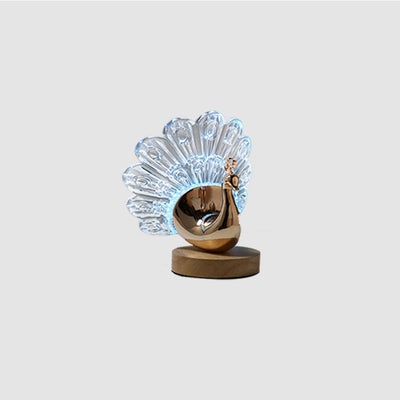 Zeitgenössische kreative Hardware Acryl Pfau Design LED Tischlampe für Schlafzimmer 