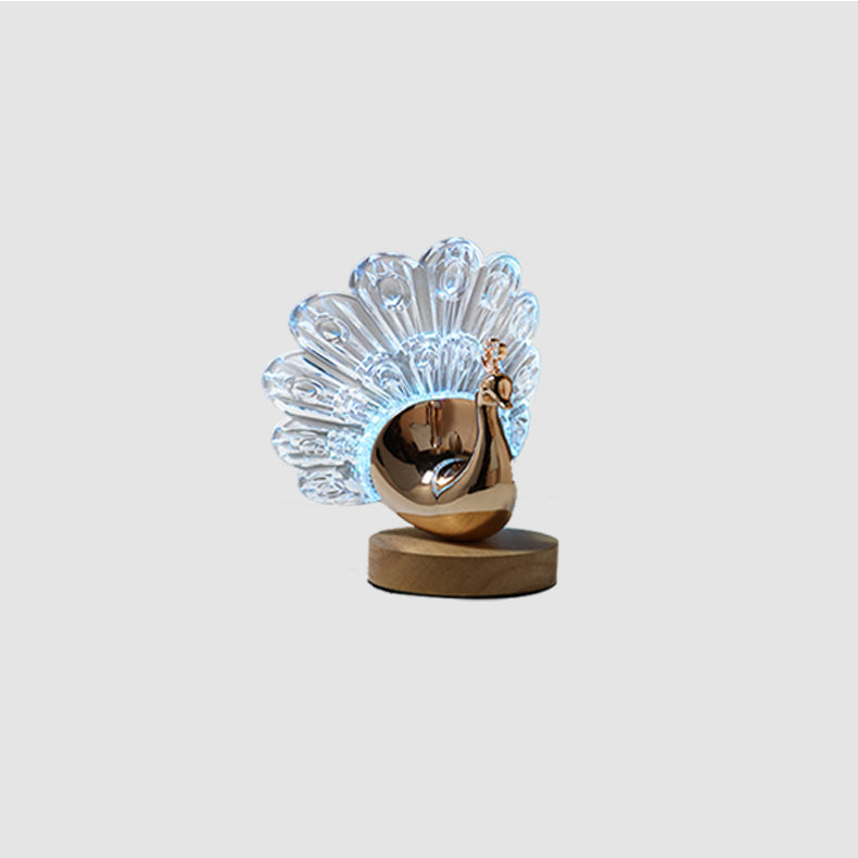 Zeitgenössische kreative Hardware Acryl Pfau Design LED Tischlampe für Schlafzimmer 