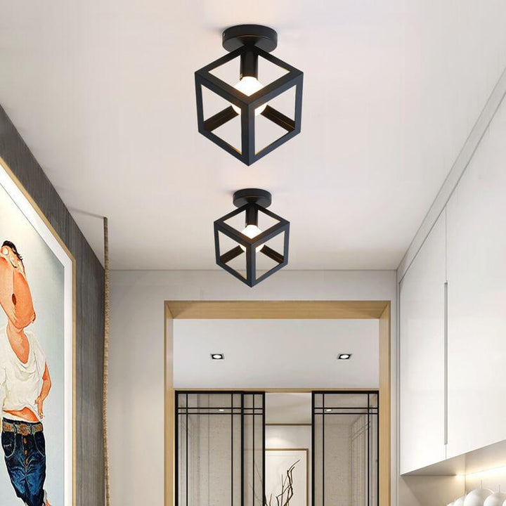 Modern Minimalist Square Iron 1-Light Semi-Flush Mount Lighting For Entryway