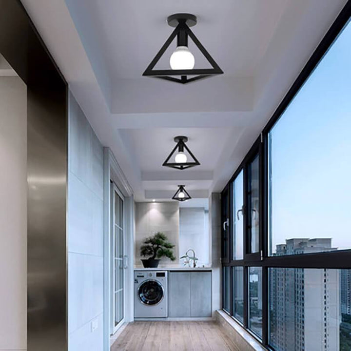 Modern Minimallist Triangle Iron 1-Light Semi-Flush Mount Lighting For Entryway