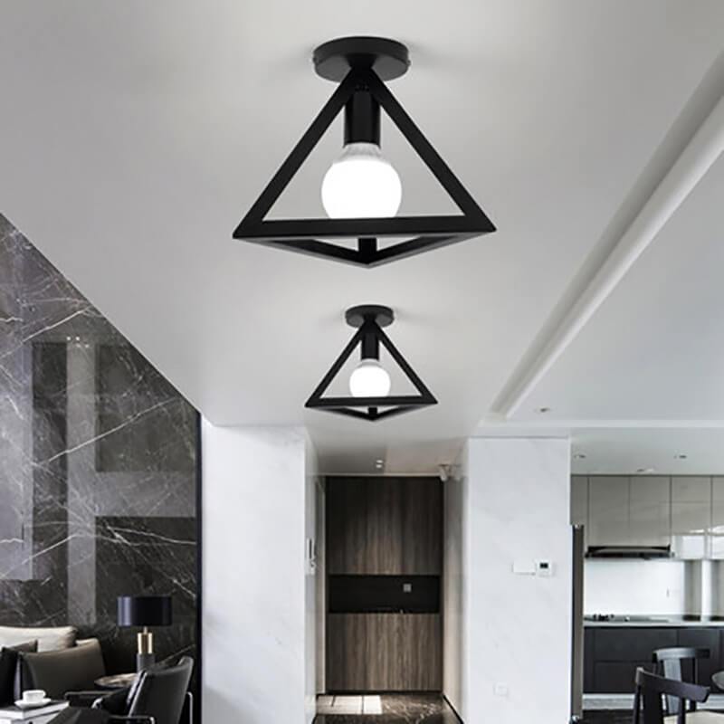 Modern Minimallist Triangle Iron 1-Light Semi-Flush Mount Lighting For Entryway