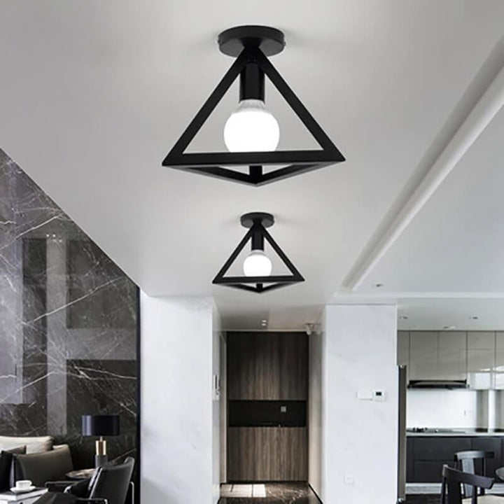 Modern Minimallist Triangle Iron 1-Light Semi-Flush Mount Lighting For Entryway
