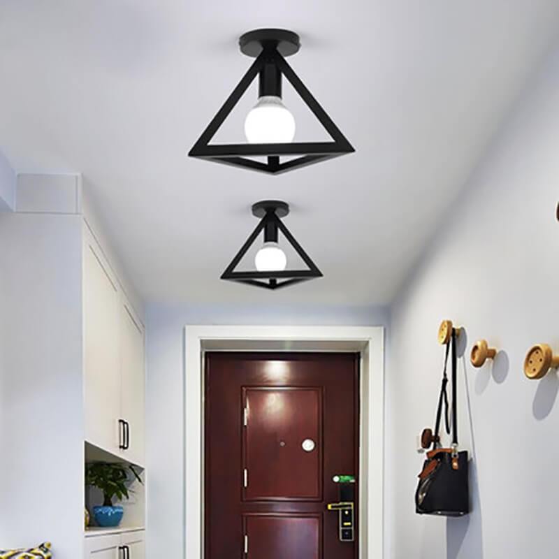Modern Minimallist Triangle Iron 1-Light Semi-Flush Mount Lighting For Entryway