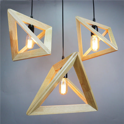 Nordic Wooden Tetraeder Triangle 1-Light Pendelleuchte 