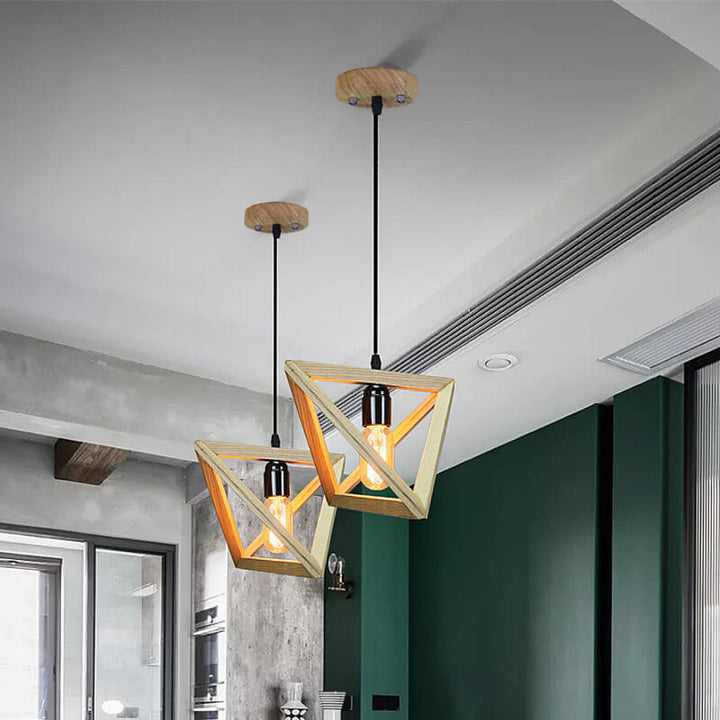 Nordic Wooden Tetrahedron Triangle 1-Light Pendant Light