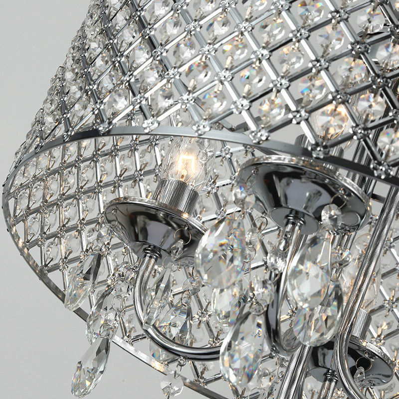 Moderner Kristall-Kronleuchter in Fischnetzform mit rundem Schirm und 4 Leuchten 