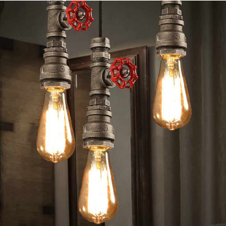 Lámpara colgante de 1 luz con tubería de agua industrial retro de metal envejecido 