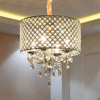 Modern Crystal Fishnet Shaped Round Shade 4-Light Chandelier