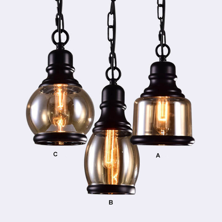 Dôme en verre cylindre rétro, suspension à 1 lumière 