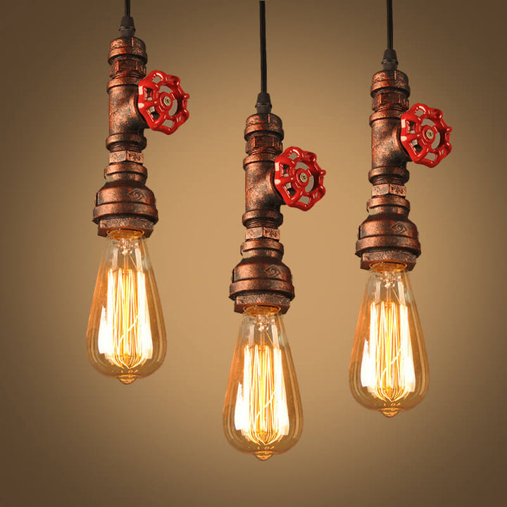 Lámpara colgante de 1 luz con tubería de agua industrial retro de metal envejecido 