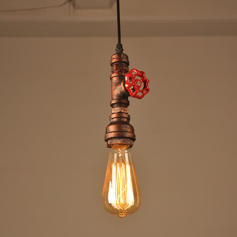 Lámpara colgante de 1 luz con tubería de agua industrial retro de metal envejecido 