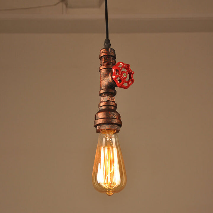 Lámpara colgante de 1 luz con tubería de agua industrial retro de metal envejecido 