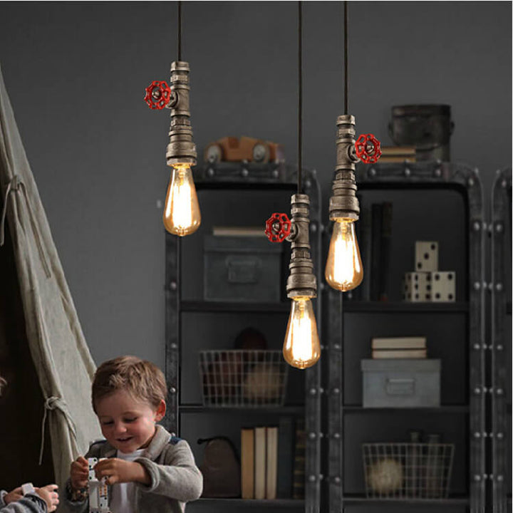 Lámpara colgante de 1 luz con tubería de agua industrial retro de metal envejecido 