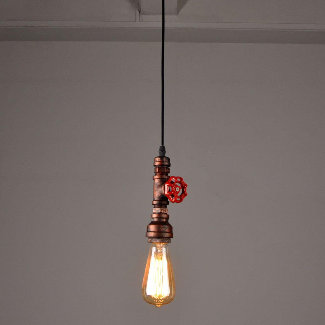 Lámpara colgante de 1 luz con tubería de agua industrial retro de metal envejecido 