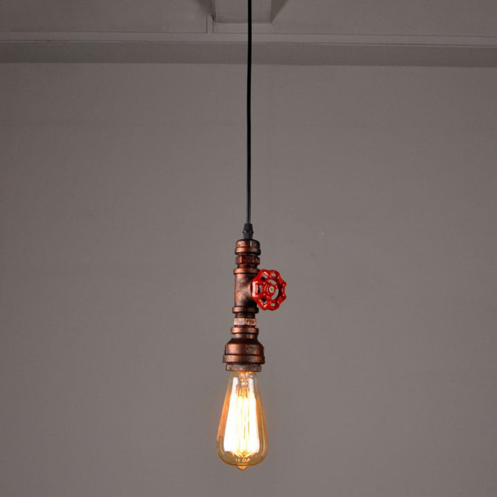 Lámpara colgante de 1 luz con tubería de agua industrial retro de metal envejecido 
