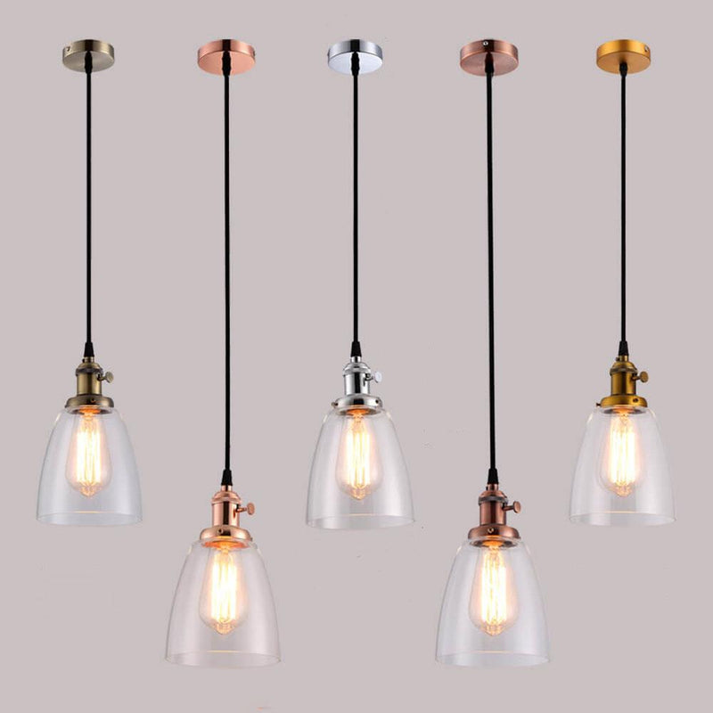 Suspension Luminaire à 1 Lumière avec Abat-Jour en Verre Rétro Industriel 