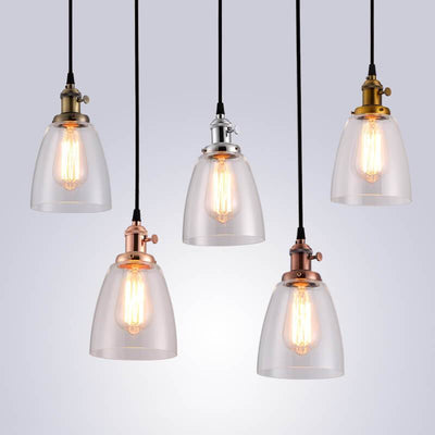 Suspension Luminaire à 1 Lumière avec Abat-Jour en Verre Rétro Industriel 