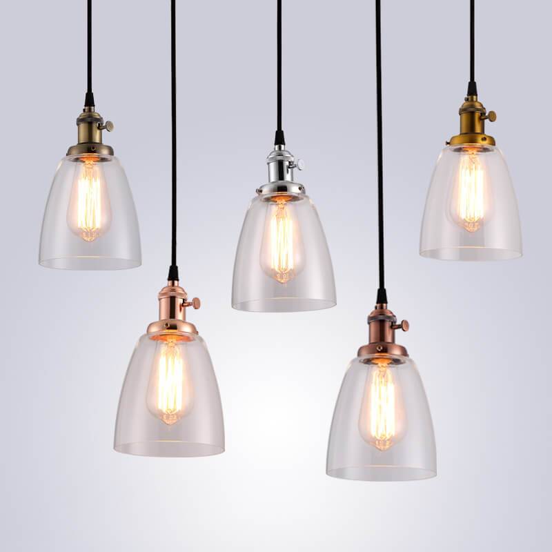 Suspension Luminaire à 1 Lumière avec Abat-Jour en Verre Rétro Industriel 