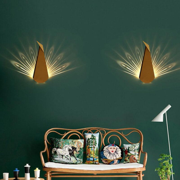 Lámparas de pared LED de un solo foco con diseño geométrico minimalista moderno y metálico en forma de pavo real 