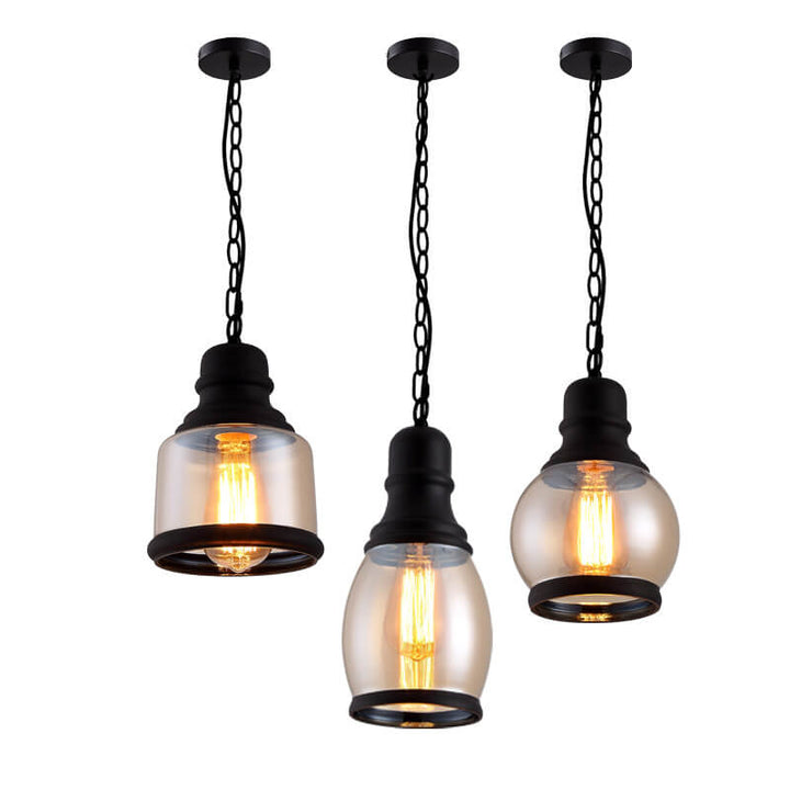 Dôme en verre cylindre rétro, suspension à 1 lumière 