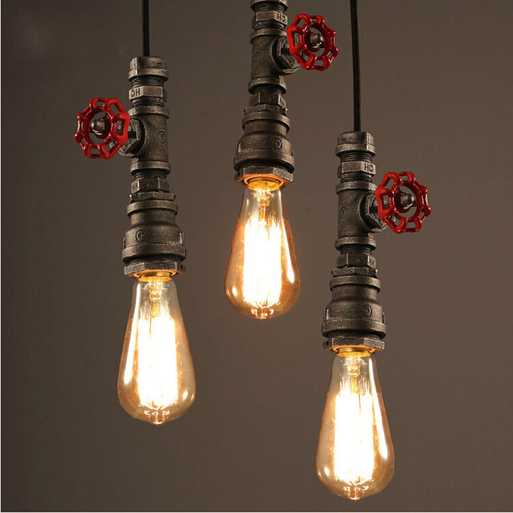 Lámpara colgante de 1 luz con tubería de agua industrial retro de metal envejecido 
