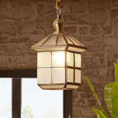Textured Glass 1-Light Golden House Shaped Pendant Light