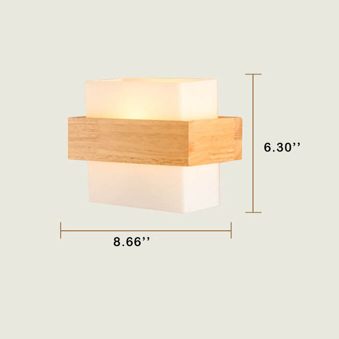 Applique murale carrée en bois moderne avec verre et 1 lumière 