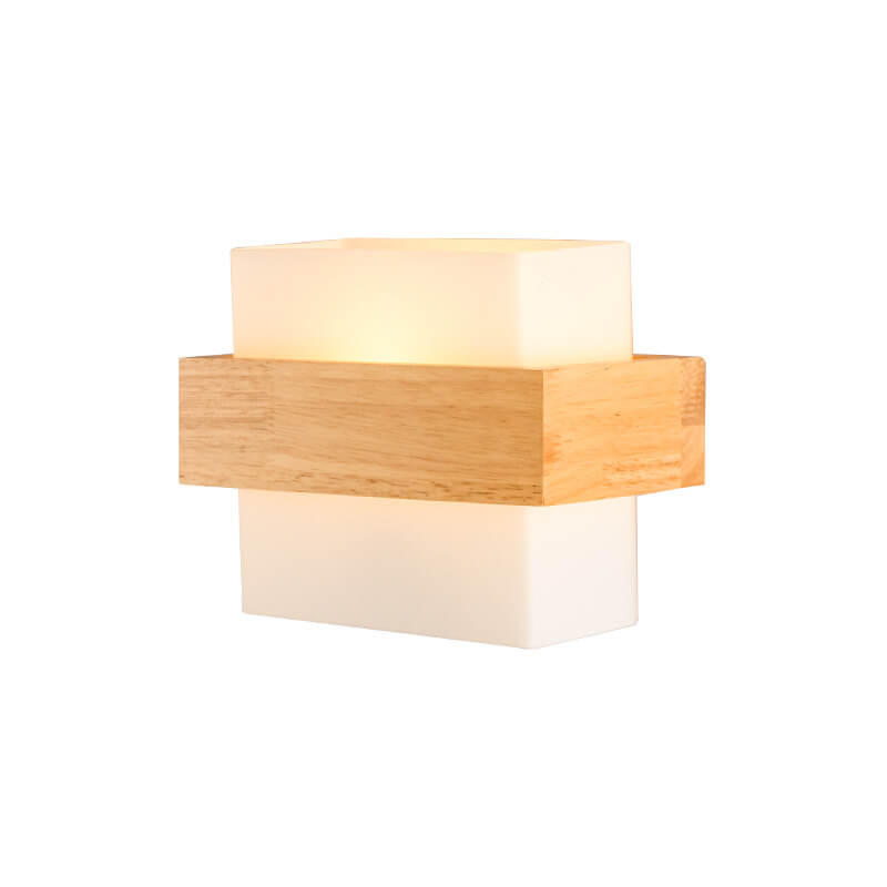 Applique murale carrée en bois moderne avec verre et 1 lumière 