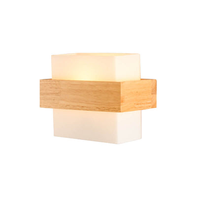 Modern Wooden Glass Square 1-Light Wall Sconce Lamp