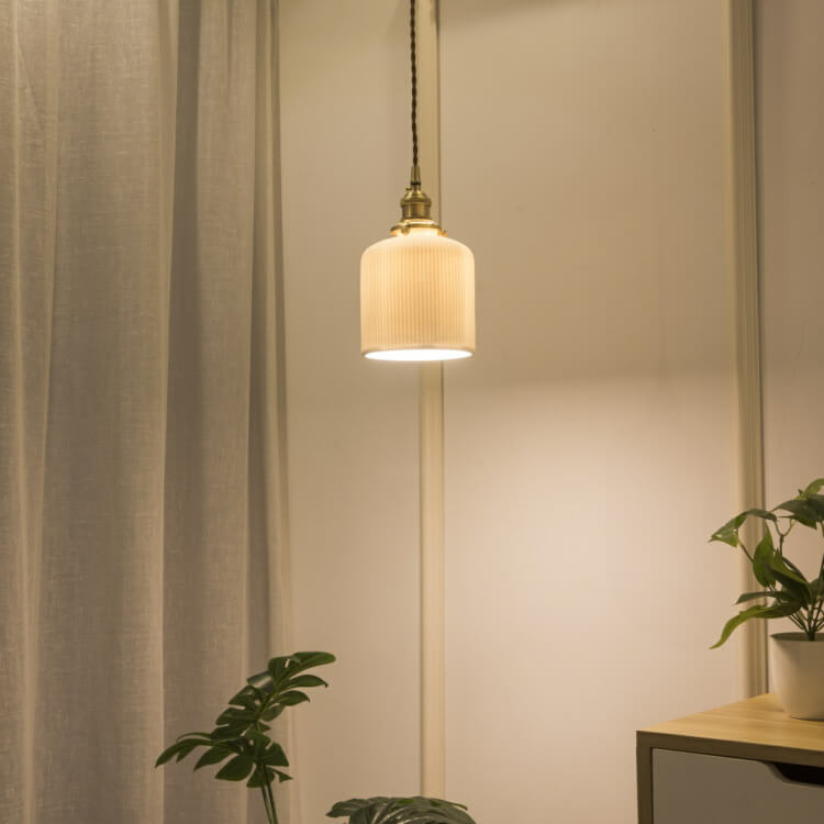 Lumière suspendue en forme de pot à longueur réglable avec 1 ampoule en céramique texturée 
