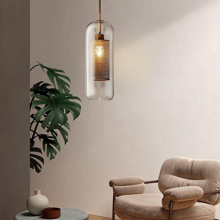 Luminaire suspendu cylindrique à 1 lumière en verre transparent