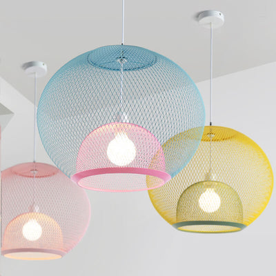 Nordic Colorful Metal Grid Globe 1-Light Pendant Light