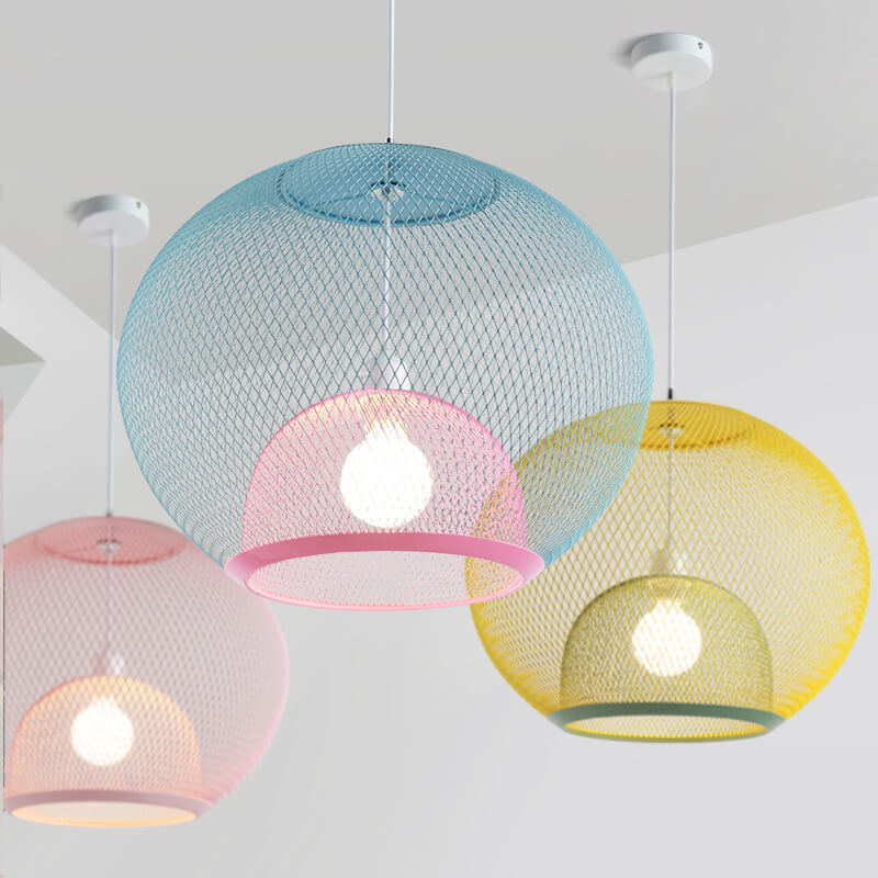 Nordic Colorful Metal Grid Globe 1-Light Pendant Light