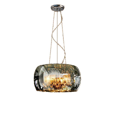 Modern Glass Shade Crystal Hanging 6-Light Chandelier